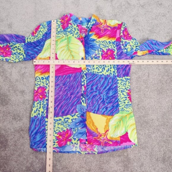 Sea Suns Women's Vibrant Tropical Print Button-Up Shirt - Made in USA Size Large - Picture 6 of 9